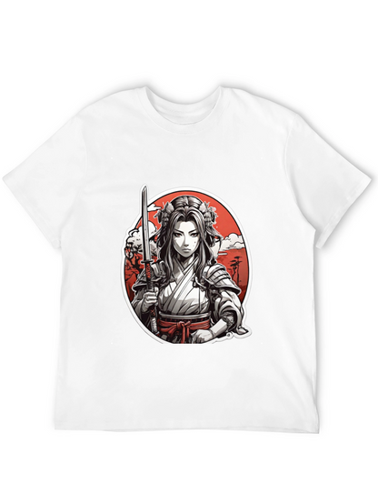 Samurai Girl Graphic Tee - Black Cotton T-Shirt