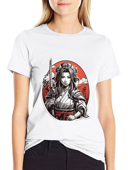 Samurai Girl Graphic Tee - Black Cotton T-Shirt