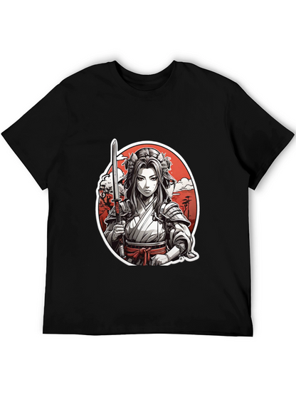 Samurai Girl Graphic Tee - Black Cotton T-Shirt