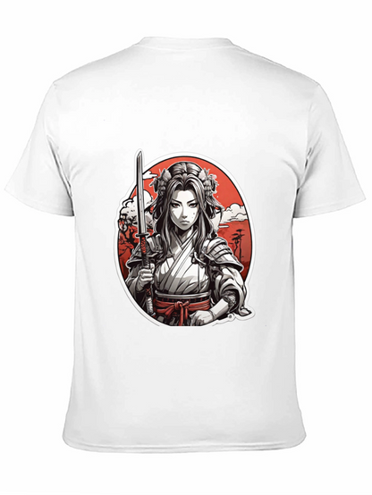 Samurai Girl Graphic Tee - Black Cotton T-Shirt
