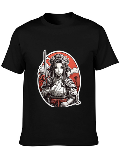 Samurai Girl Graphic Tee - Black Cotton T-Shirt