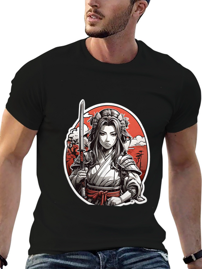 Samurai Girl Graphic Tee - Black Cotton T-Shirt