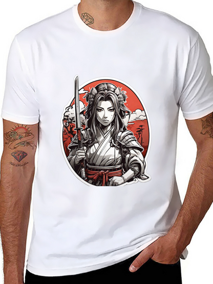 Samurai Girl Graphic Tee - Black Cotton T-Shirt
