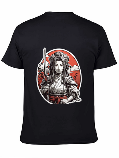 Samurai Girl Graphic Tee - Black Cotton T-Shirt
