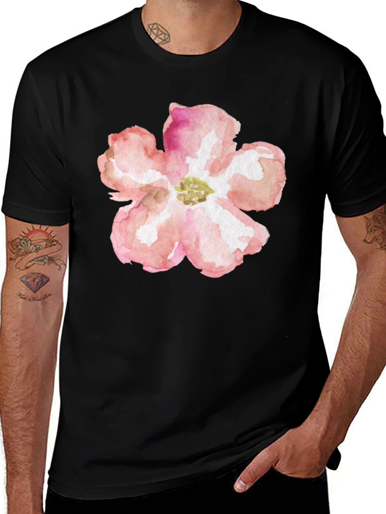 Floral Graphic Tee - Black Cotton T-Shirt