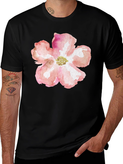Floral Graphic Tee - Black Cotton T-Shirt
