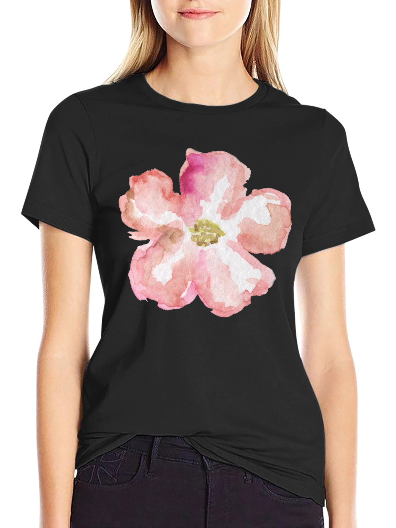 Floral Graphic Tee - Black Cotton T-Shirt
