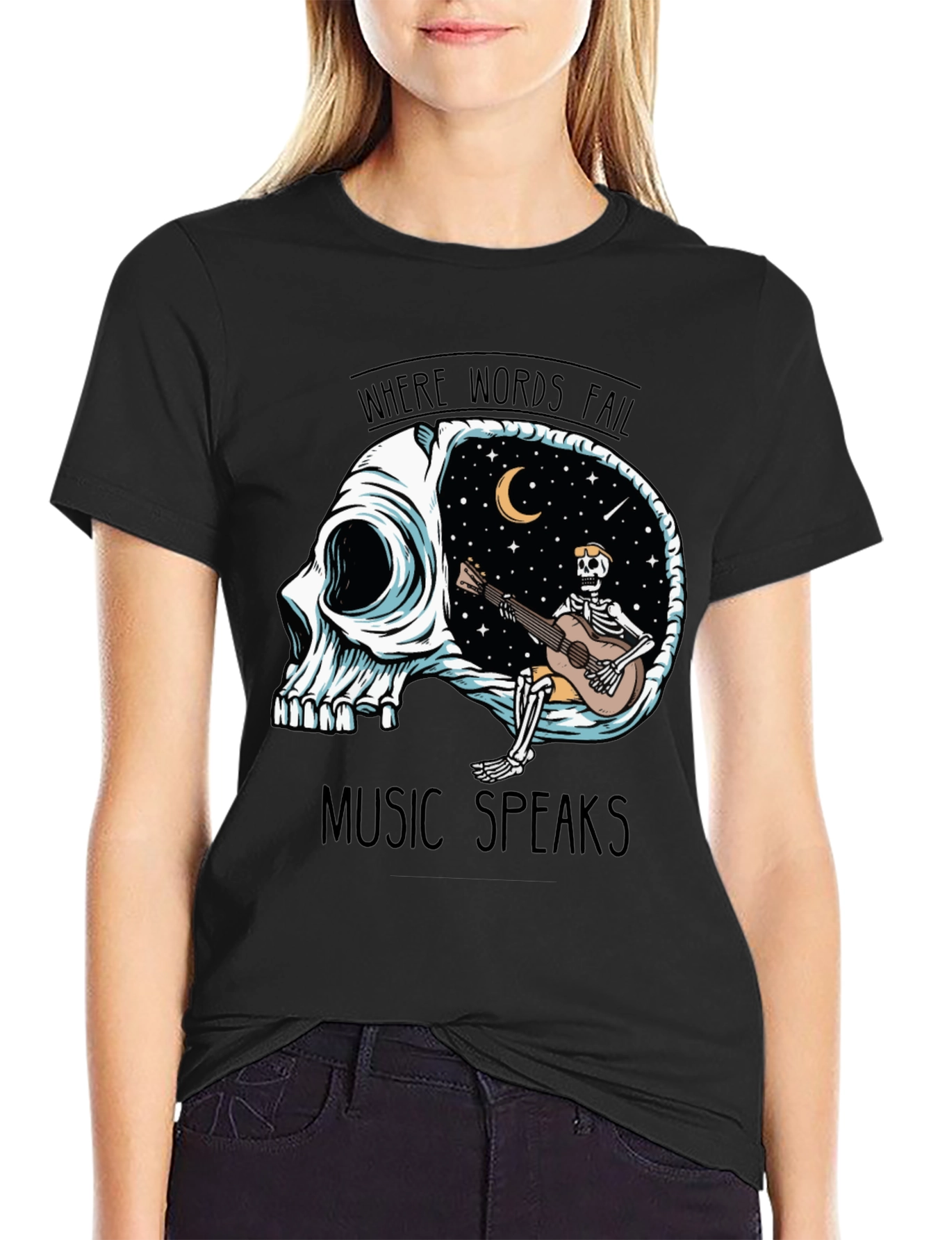 Skull Guitar Skeleton Graphic Tee - Music Speaks