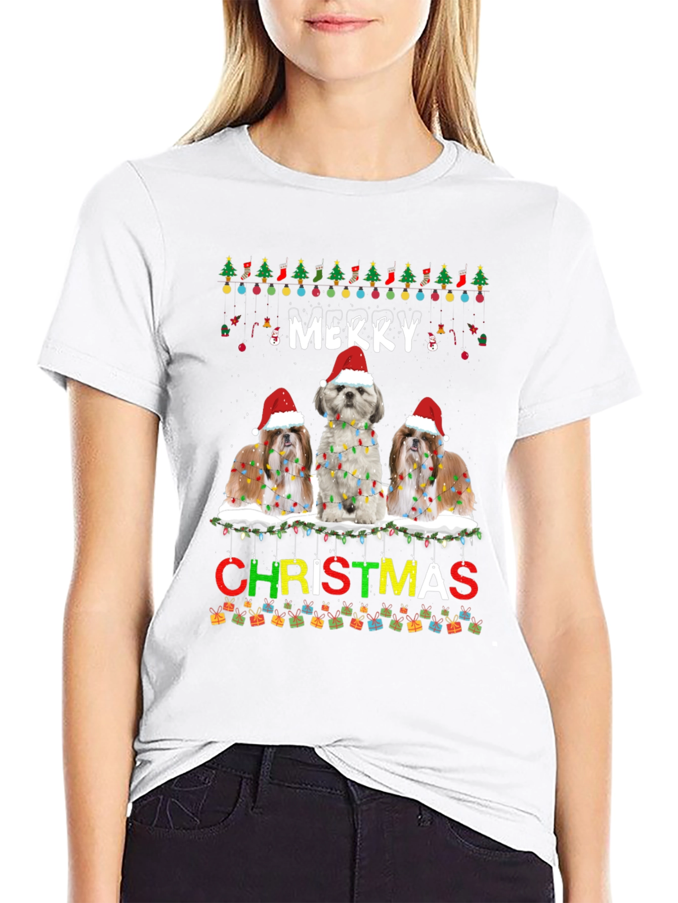 Merry Christmas Shih Tzu Dog T-Shirt