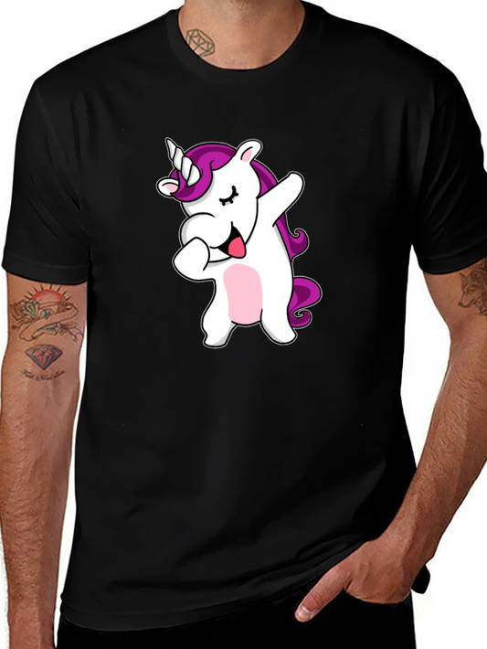 Dabbing Unicorn Graphic Tee - Black Cotton T-Shirt