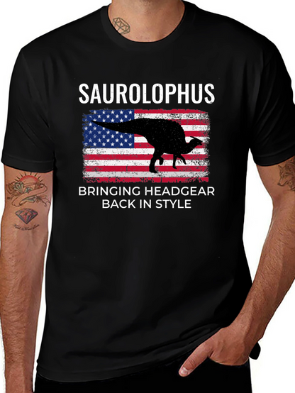 Saurolophus Dinosaur American Flag T-Shirt