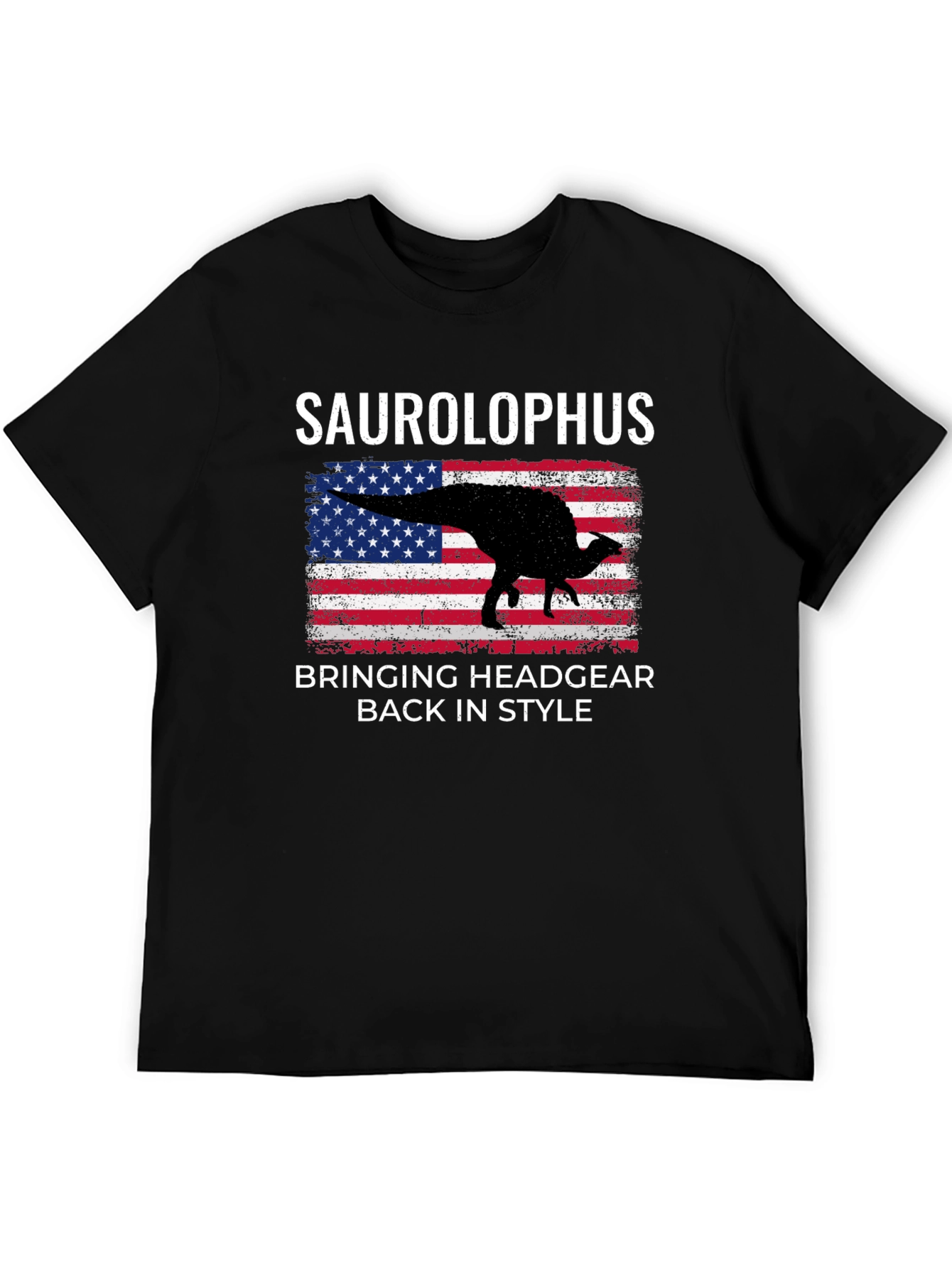 Saurolophus Dinosaur American Flag T-Shirt