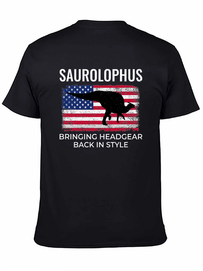 Saurolophus Dinosaur American Flag T-Shirt