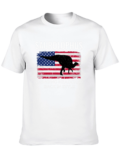 Saurolophus Dinosaur American Flag T-Shirt