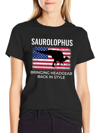 Saurolophus Dinosaur American Flag T-Shirt