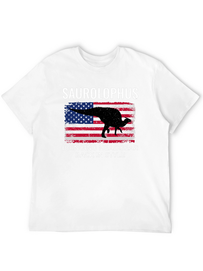 Saurolophus Dinosaur American Flag T-Shirt