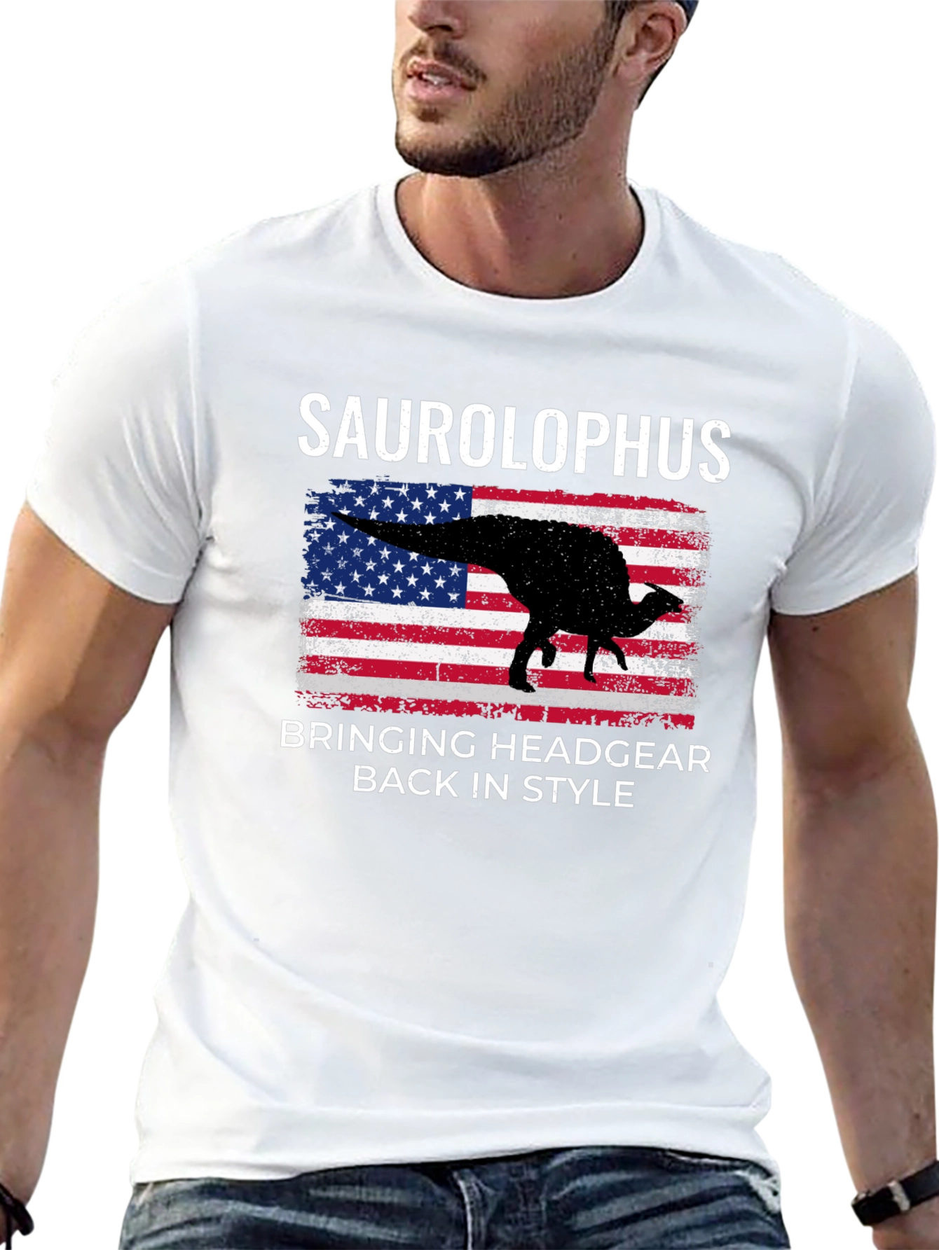Saurolophus Dinosaur American Flag T-Shirt