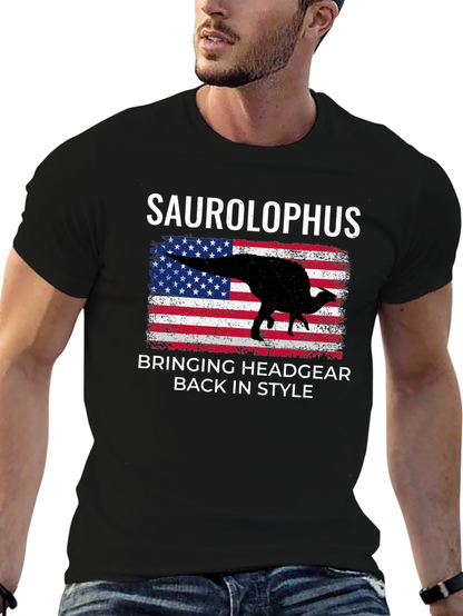 Saurolophus Dinosaur American Flag T-Shirt