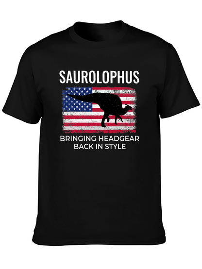 Saurolophus Dinosaur American Flag T-Shirt