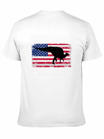 Saurolophus Dinosaur American Flag T-Shirt