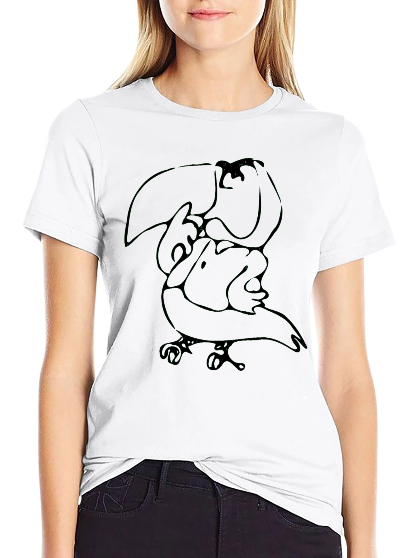 Abstract Toucan Graphic Tee - Black Cotton Casual Shirt