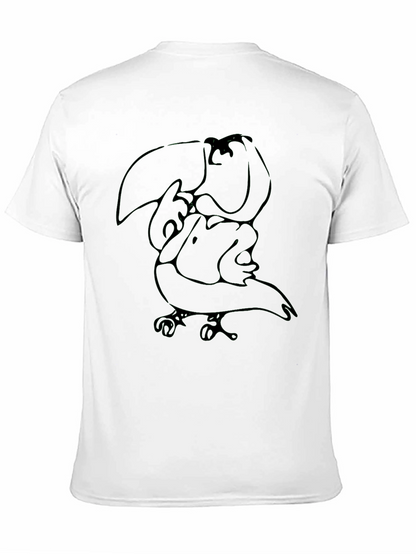 Abstract Toucan Graphic Tee - Black Cotton Casual Shirt
