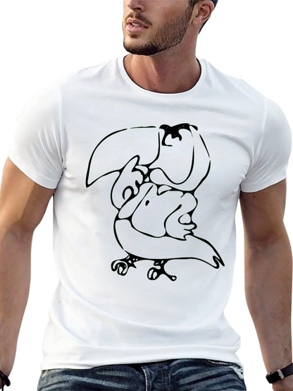 Abstract Toucan Graphic Tee - Black Cotton Casual Shirt