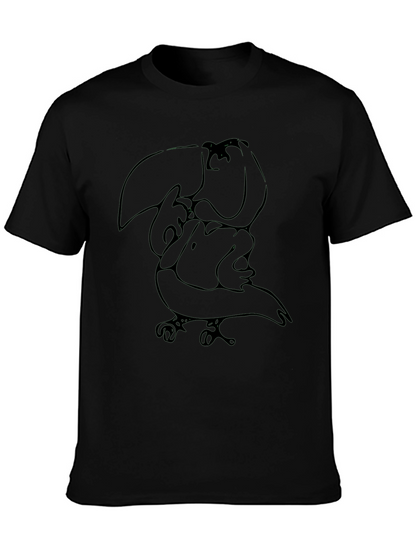 Abstract Toucan Graphic Tee - Black Cotton Casual Shirt