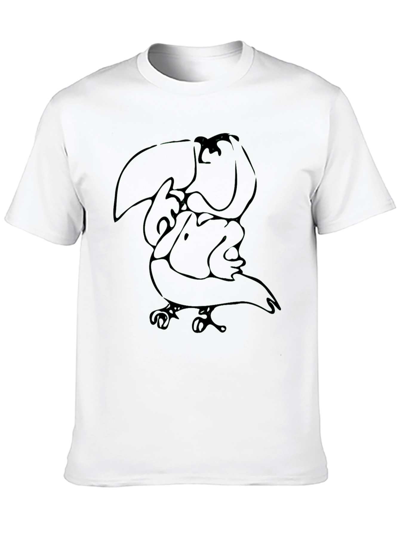 Abstract Toucan Graphic Tee - Black Cotton Casual Shirt