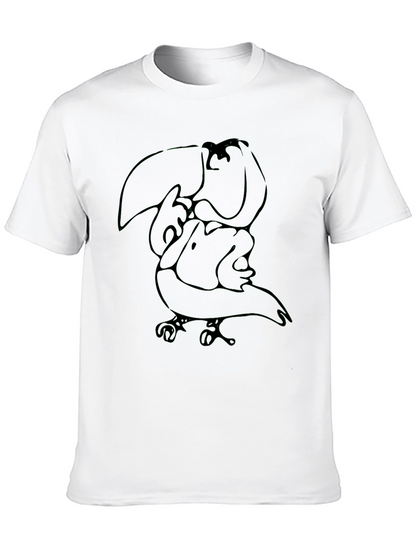 Abstract Toucan Graphic Tee - Black Cotton Casual Shirt