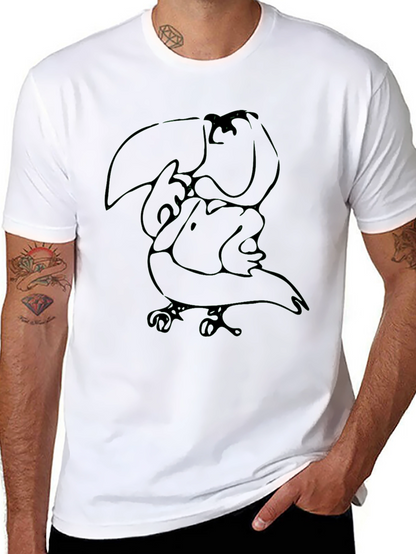 Abstract Toucan Graphic Tee - Black Cotton Casual Shirt