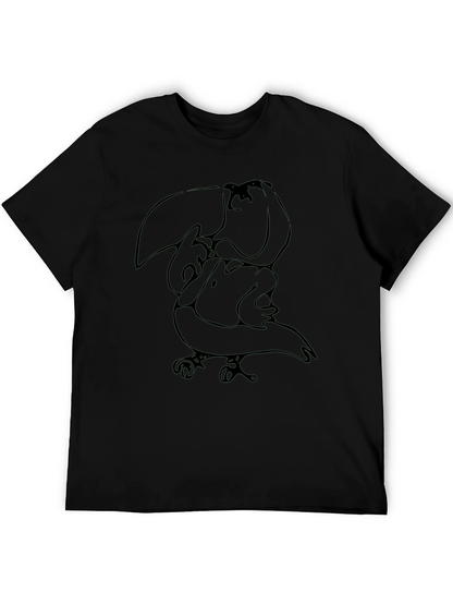 Abstract Toucan Graphic Tee - Black Cotton Casual Shirt