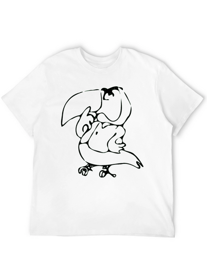 Abstract Toucan Graphic Tee - Black Cotton Casual Shirt