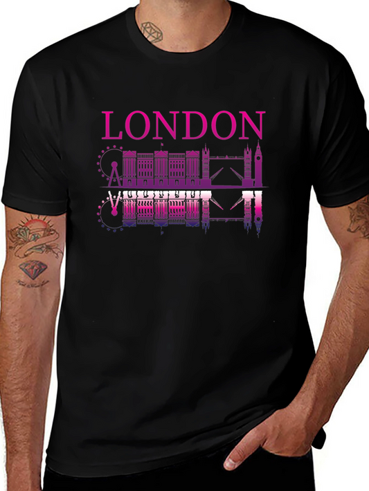 London Skyline Graphic Tee - Black Cotton Shirt