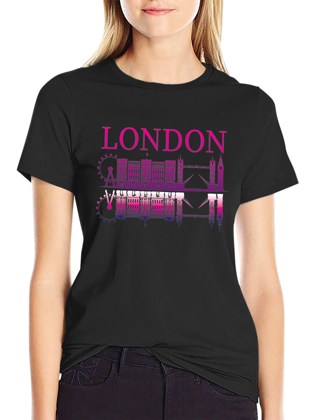 London Skyline Graphic Tee - Black Cotton Shirt