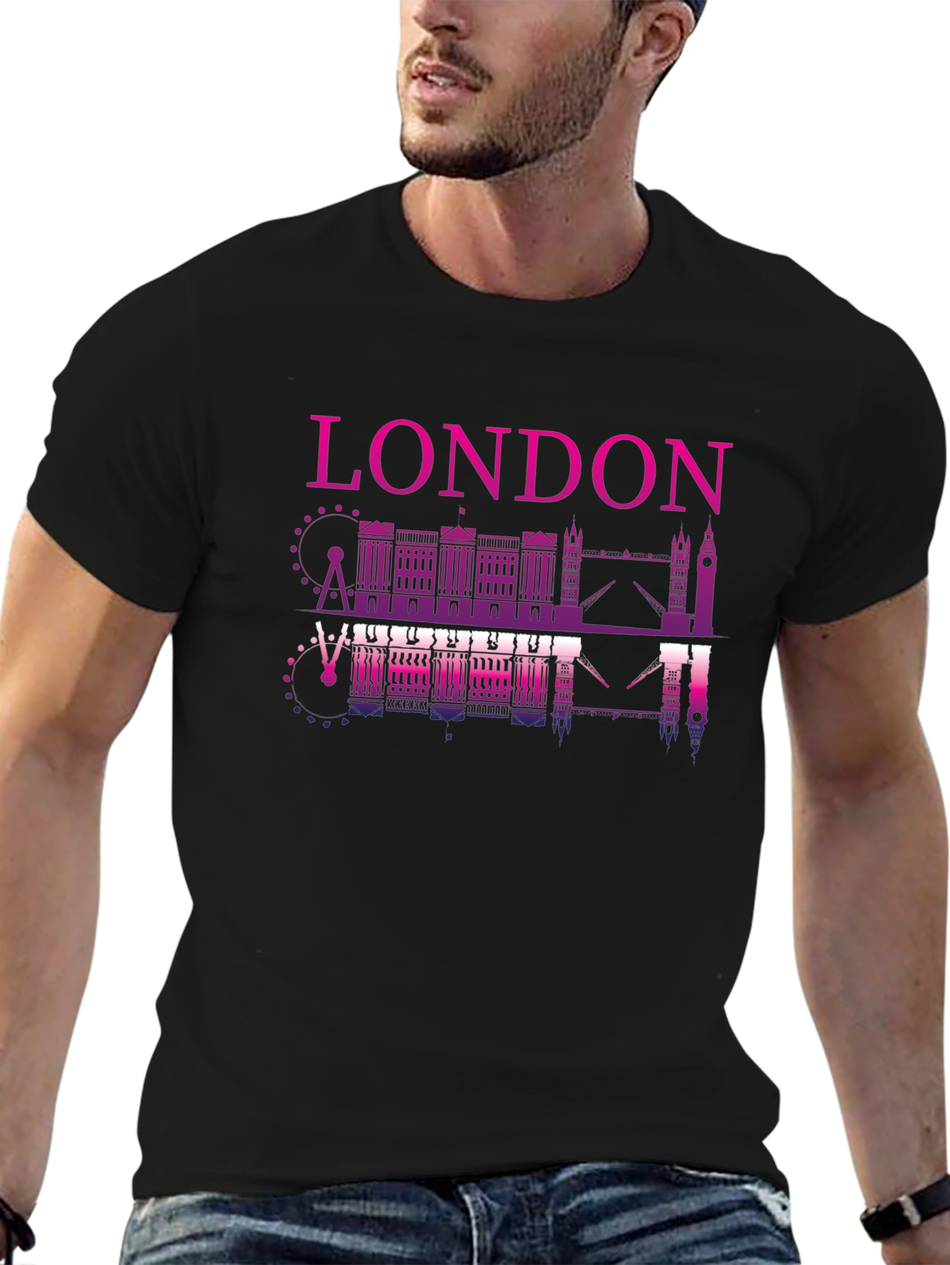 London Skyline Graphic Tee - Black Cotton Shirt