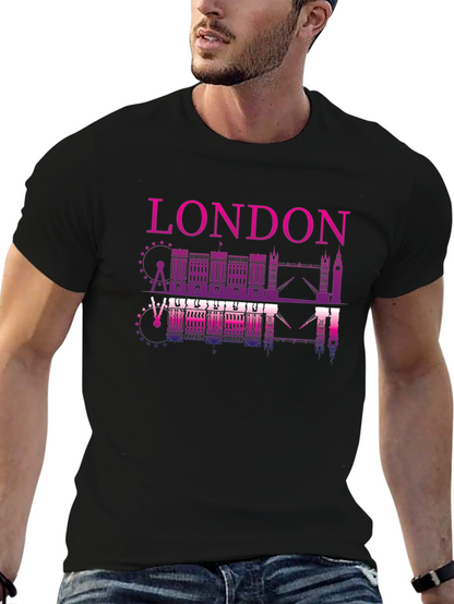London Skyline Graphic Tee - Black Cotton Shirt