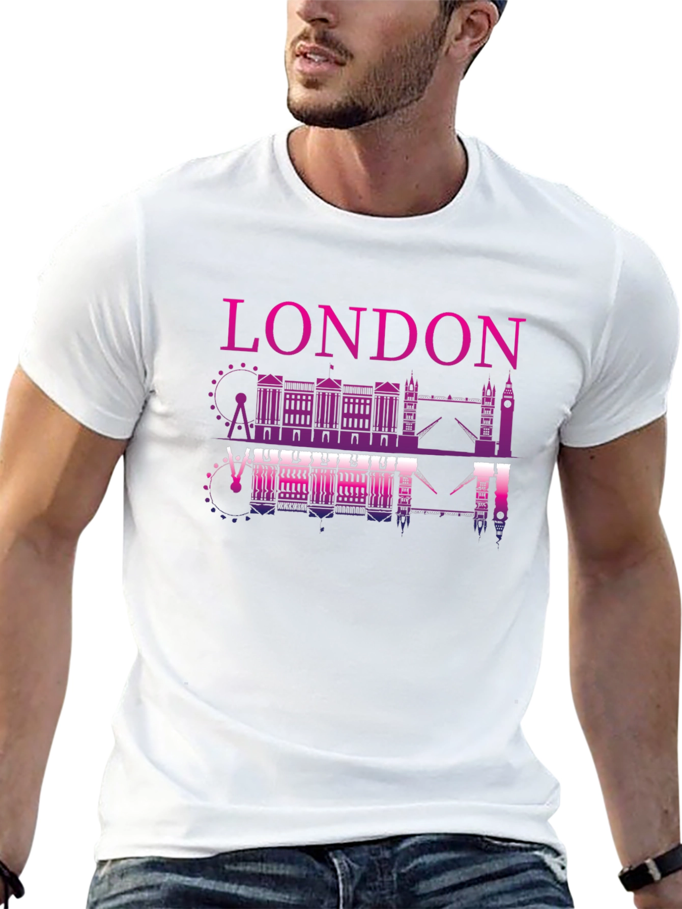 London Skyline Graphic Tee - Black Cotton Shirt
