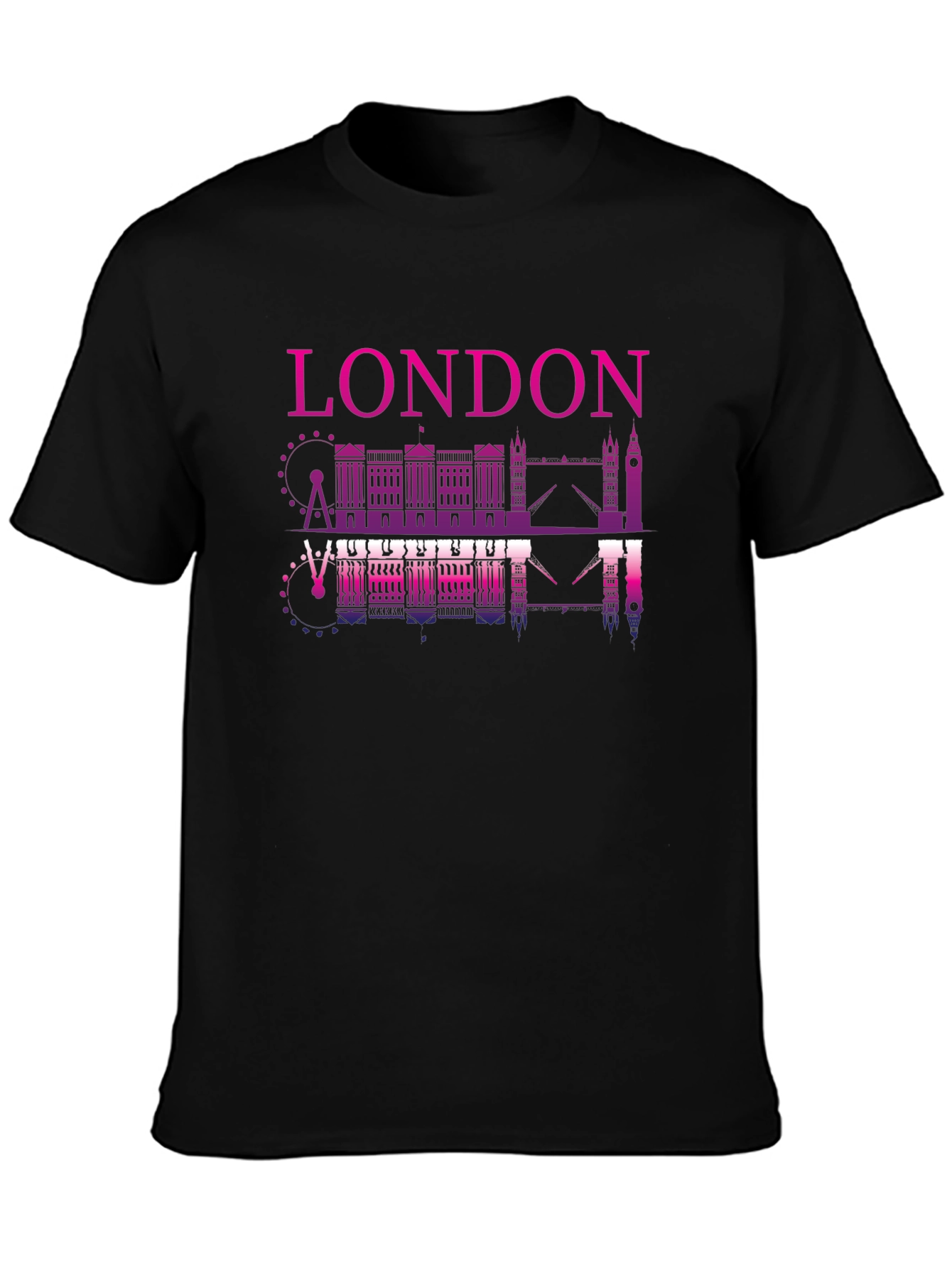 London Skyline Graphic Tee - Black Cotton Shirt