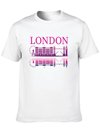 London Skyline Graphic Tee - Black Cotton Shirt