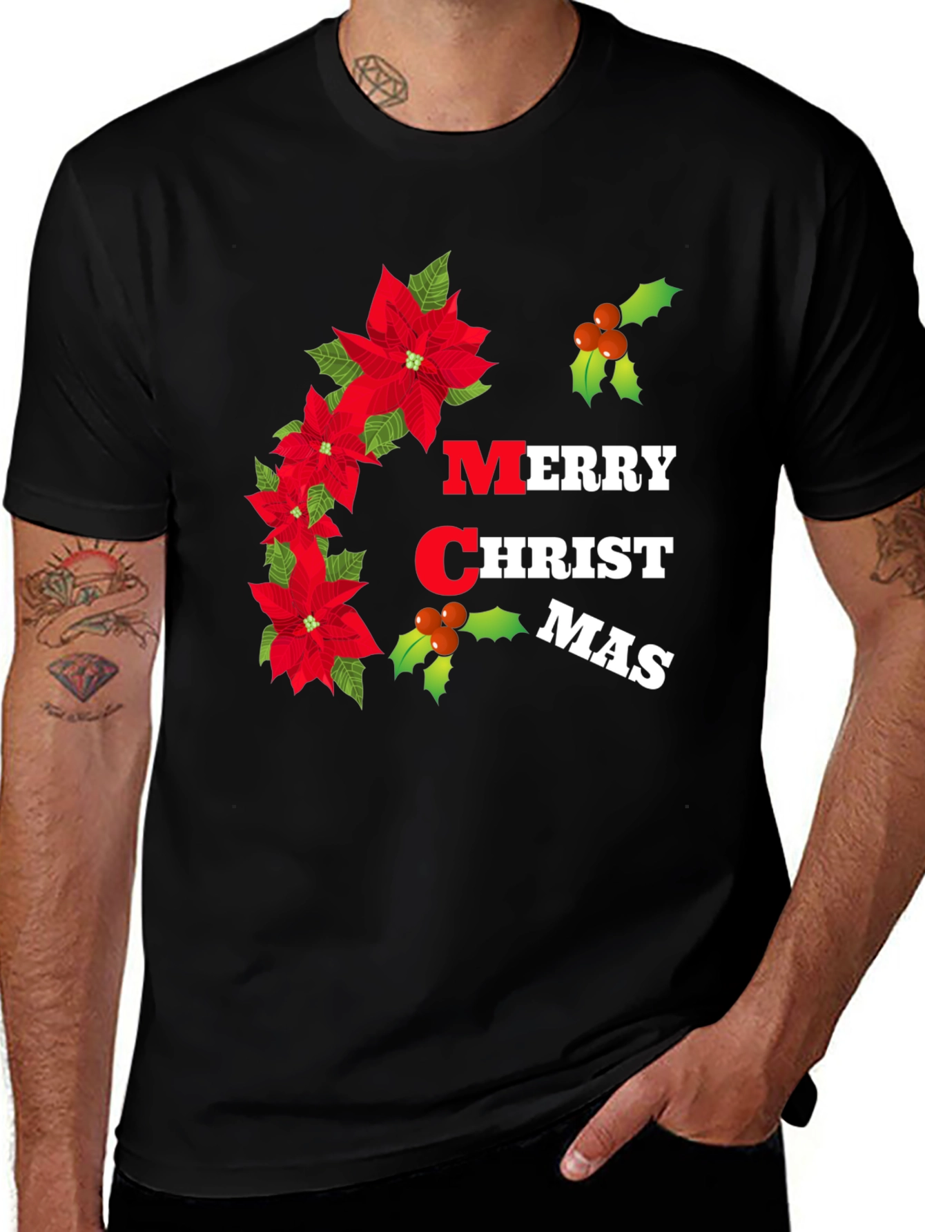 Merry Christmas Poinsettia Graphic T-Shirt