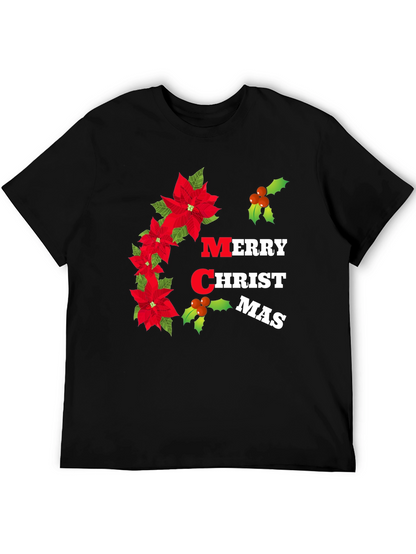 Merry Christmas Poinsettia Graphic T-Shirt