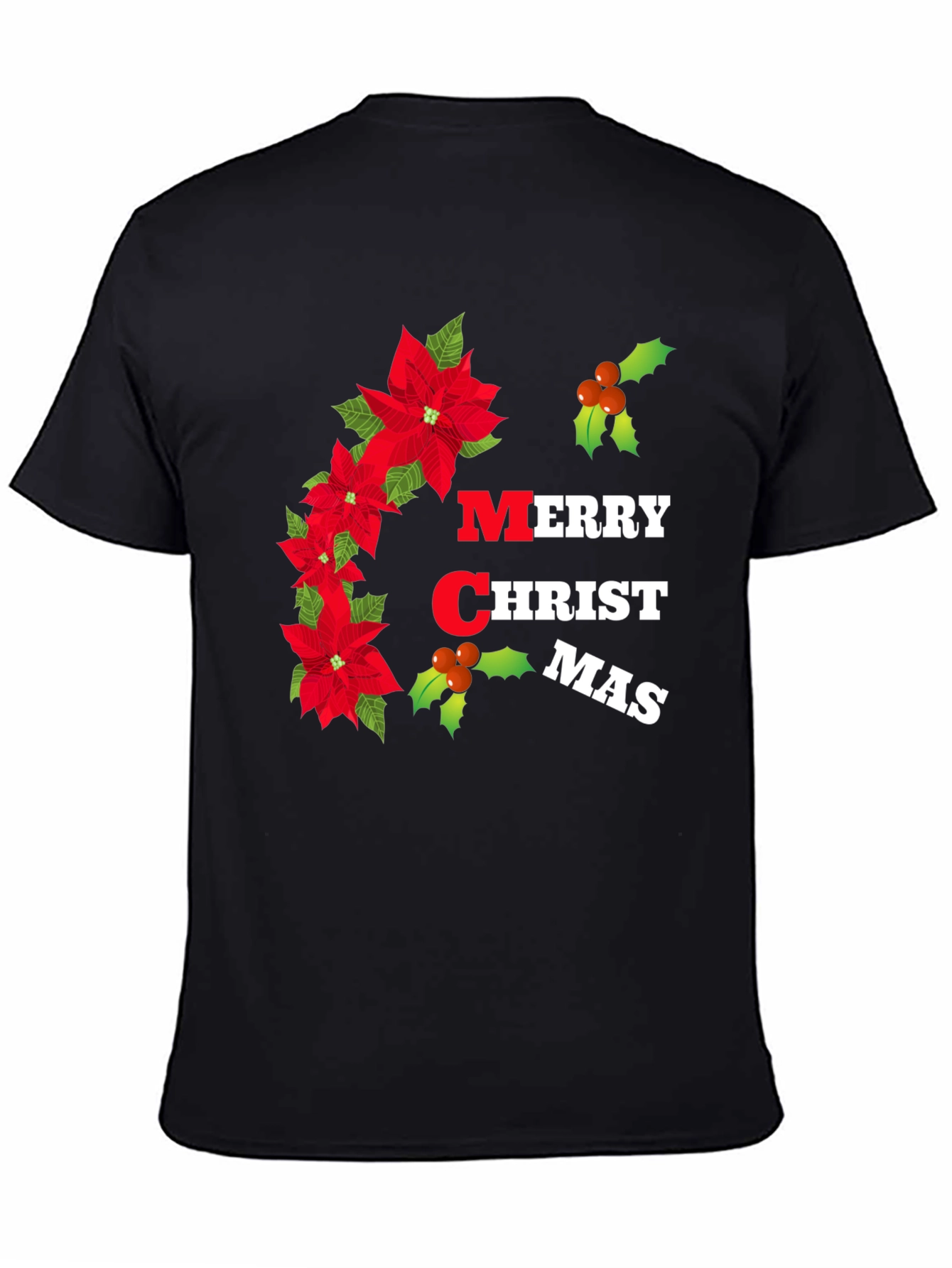 Merry Christmas Poinsettia Graphic T-Shirt