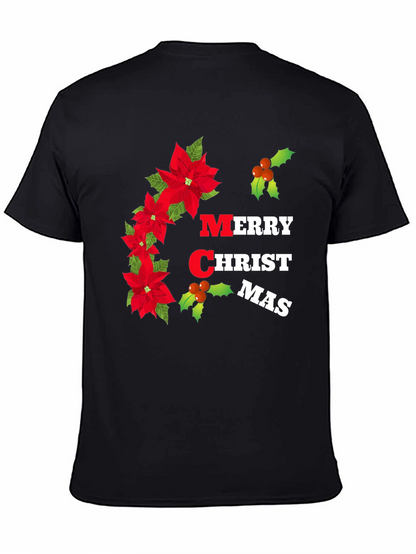 Merry Christmas Poinsettia Graphic T-Shirt