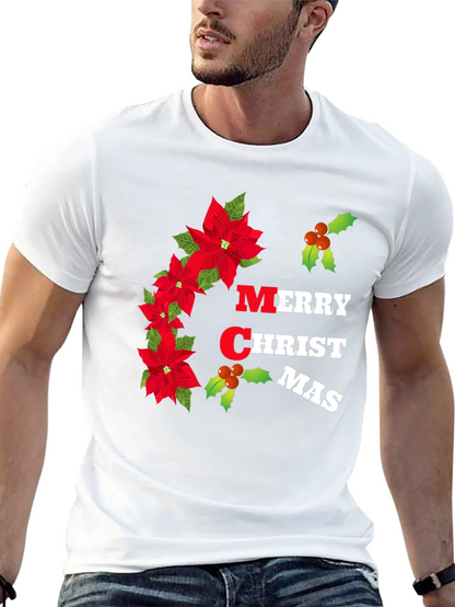 Merry Christmas Poinsettia Graphic T-Shirt