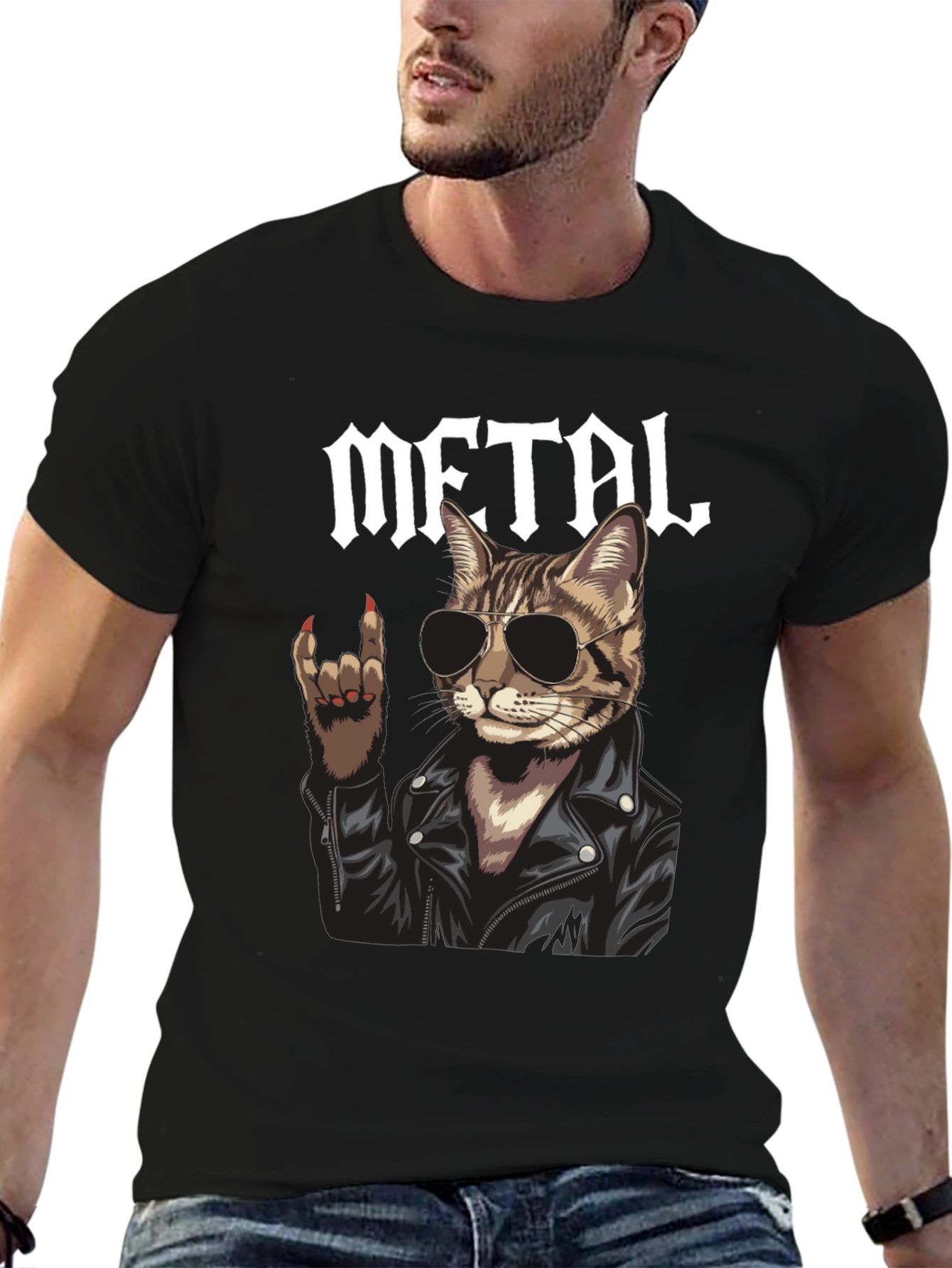 Metal Cat Graphic T-Shirt - Rocker Style