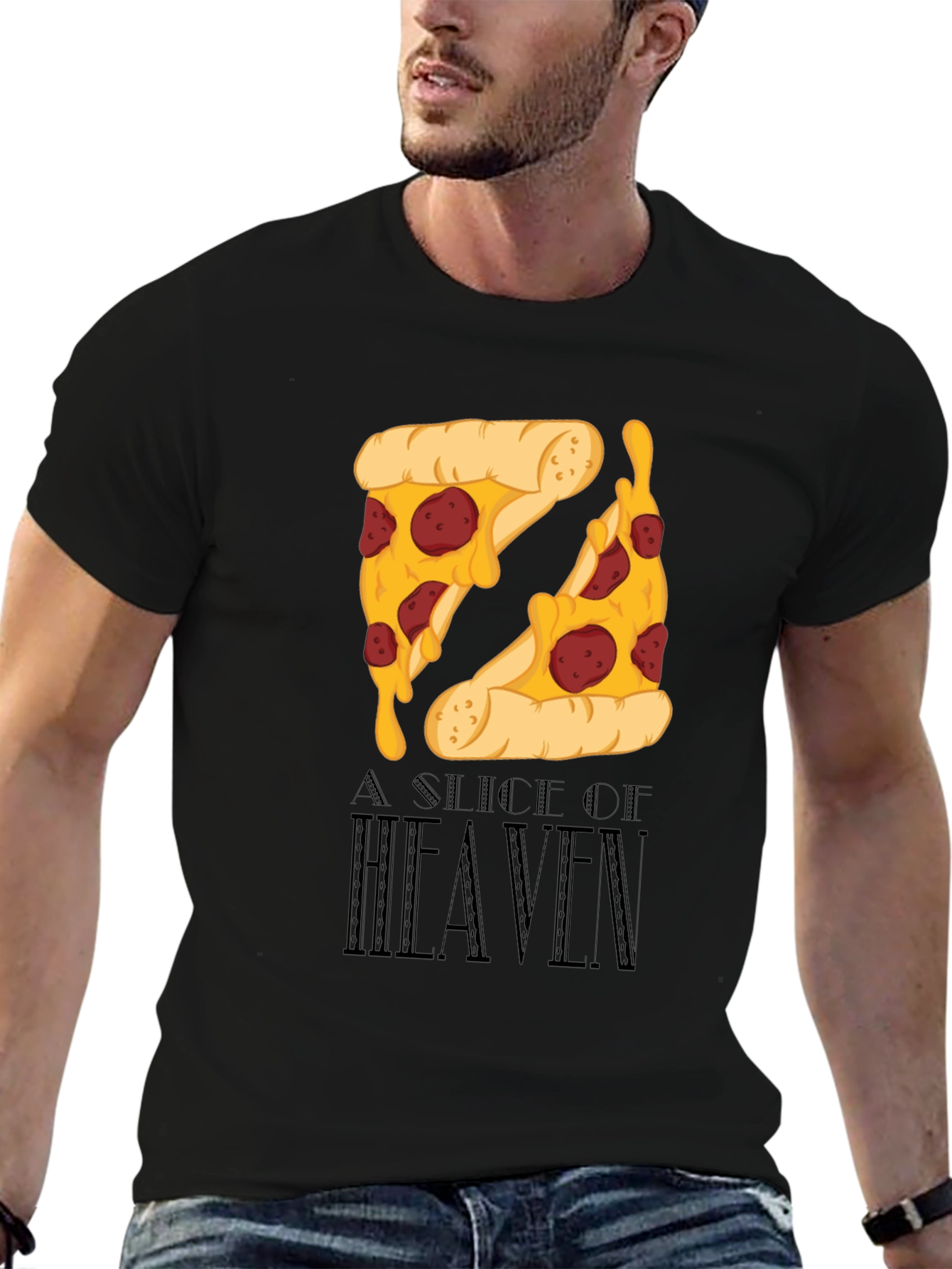 Pizza Slice of Heaven Black Graphic T-Shirt