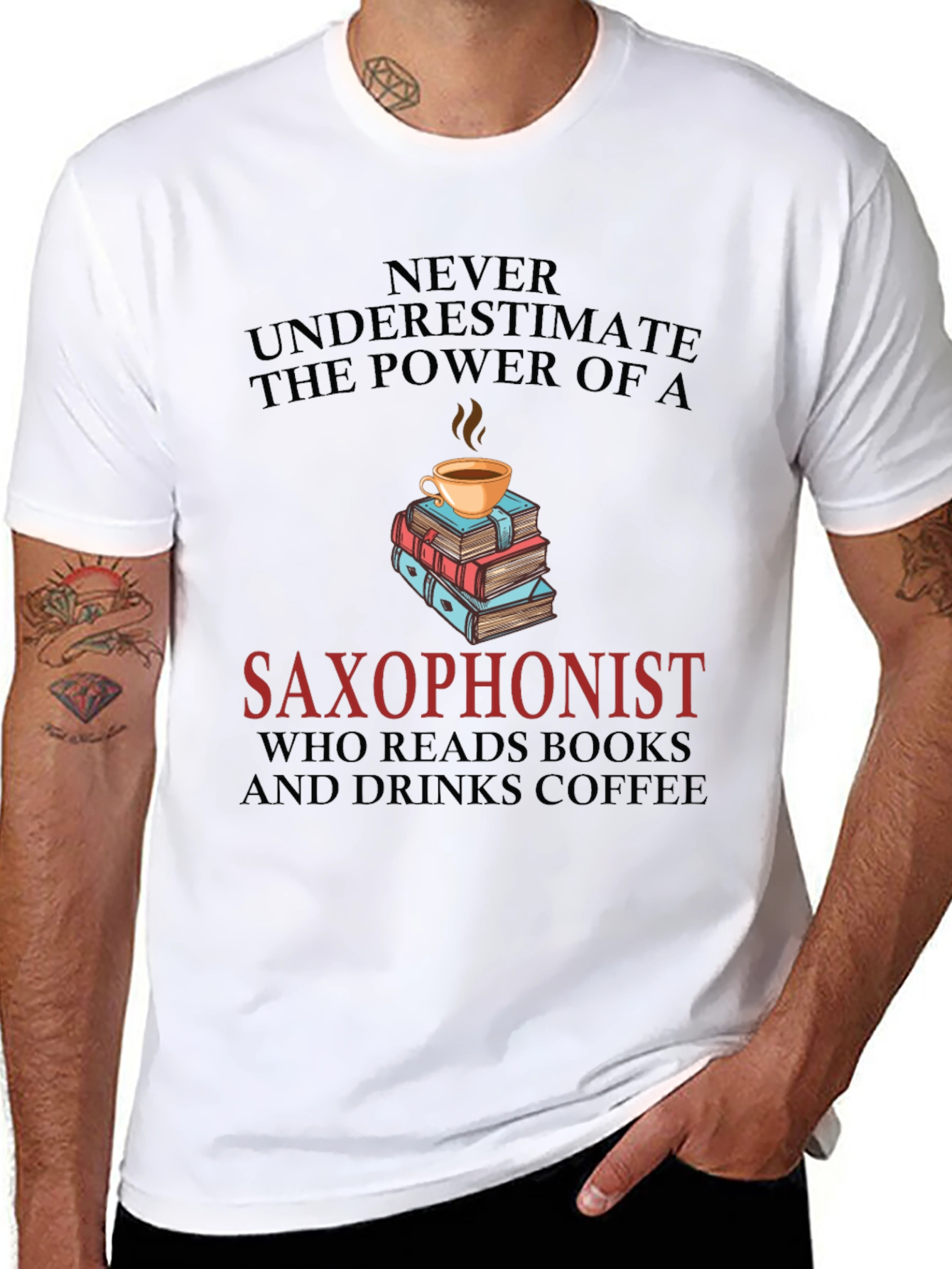 Saxophonist Coffee & Books Graphic Tee