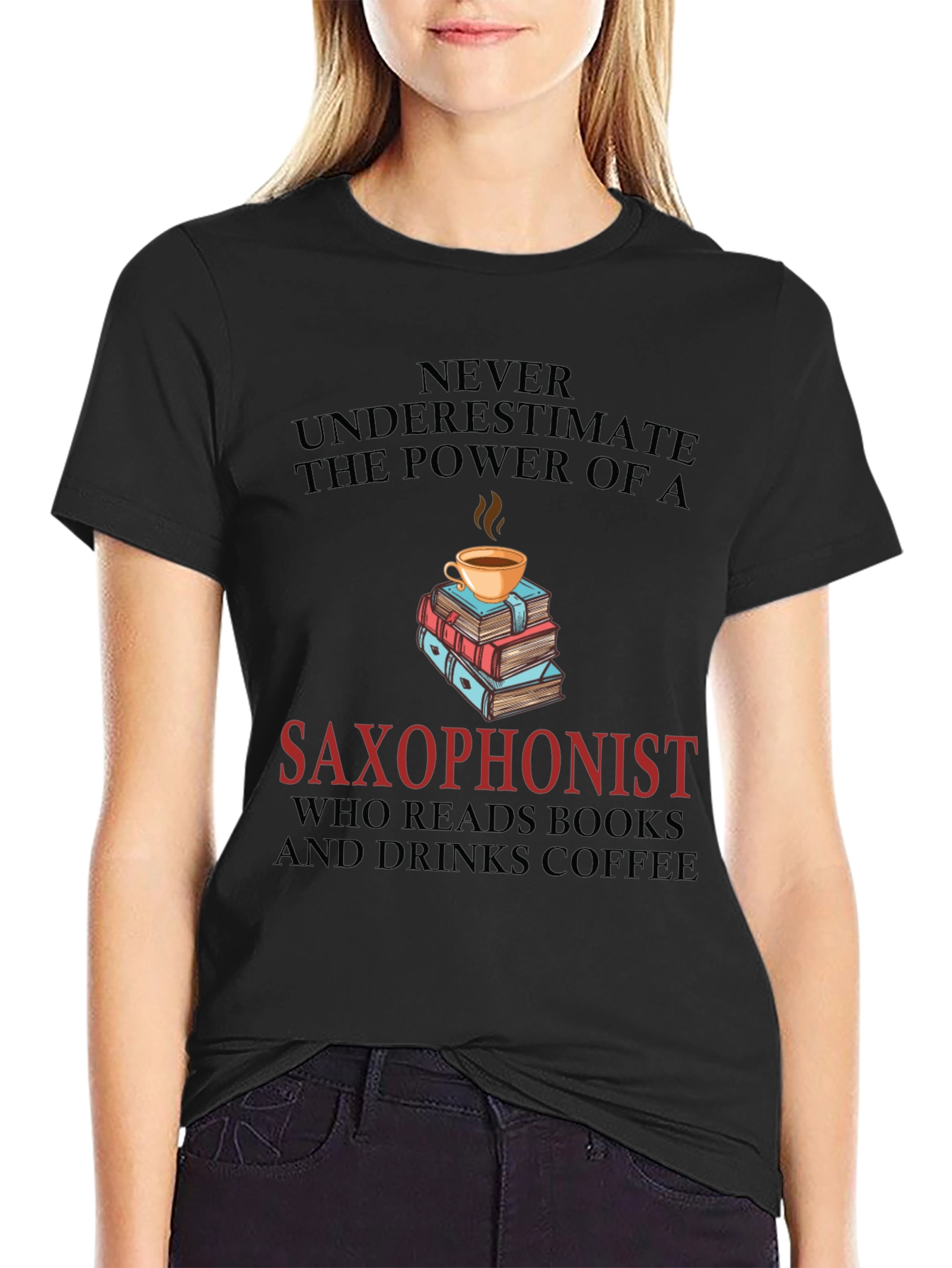 Saxophonist Coffee & Books Graphic Tee