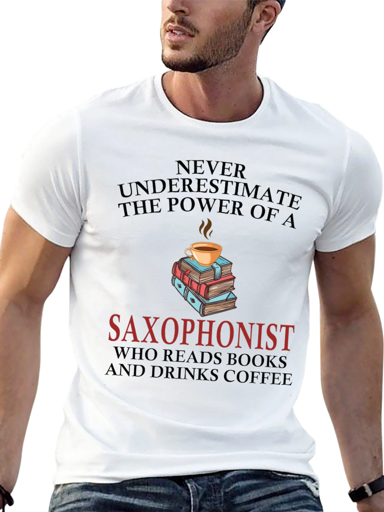 Saxophonist Coffee & Books Graphic Tee